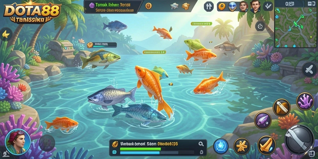 Tampilan gameplay seru DOTA88 dalam menembak ikan.