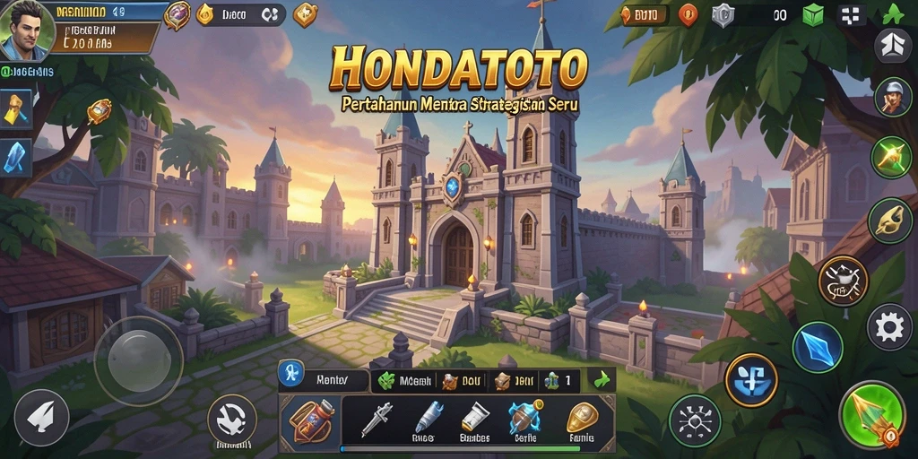 Tangkapan layar gameplay HONDATOTO dengan menara bertahan melawan musuh.