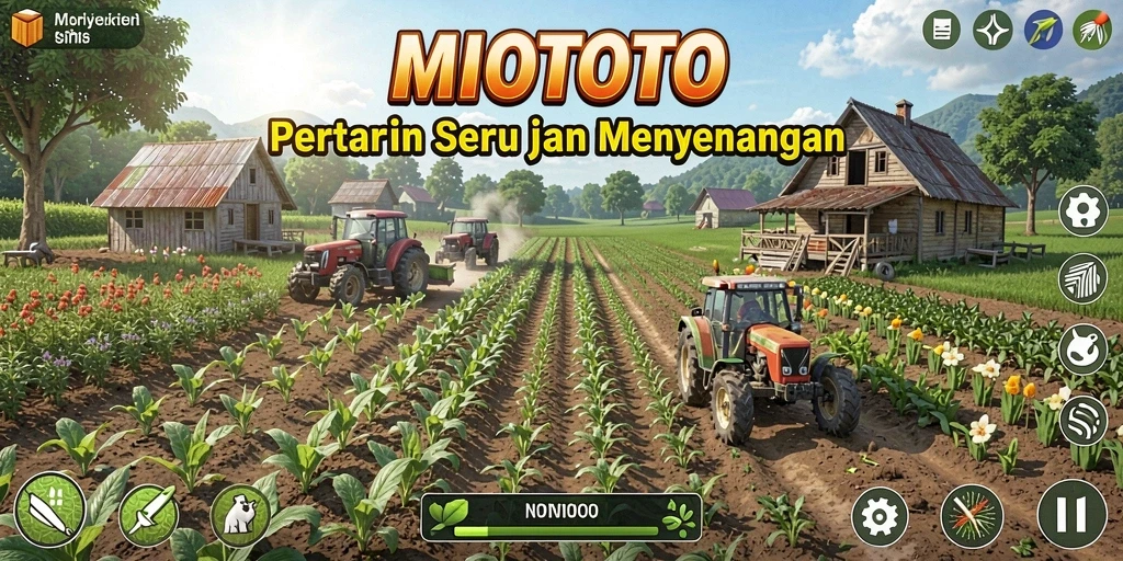 Screenshot gameplay MIOTOTO yang menampilkan aktivitas bertani yang seru.